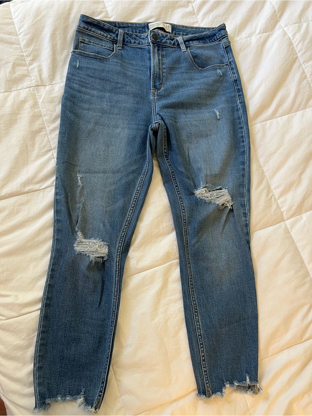 Abercrombie & Fitch Curve Love Ankle Jean High Rise Ripped Distressed sz 32/14R